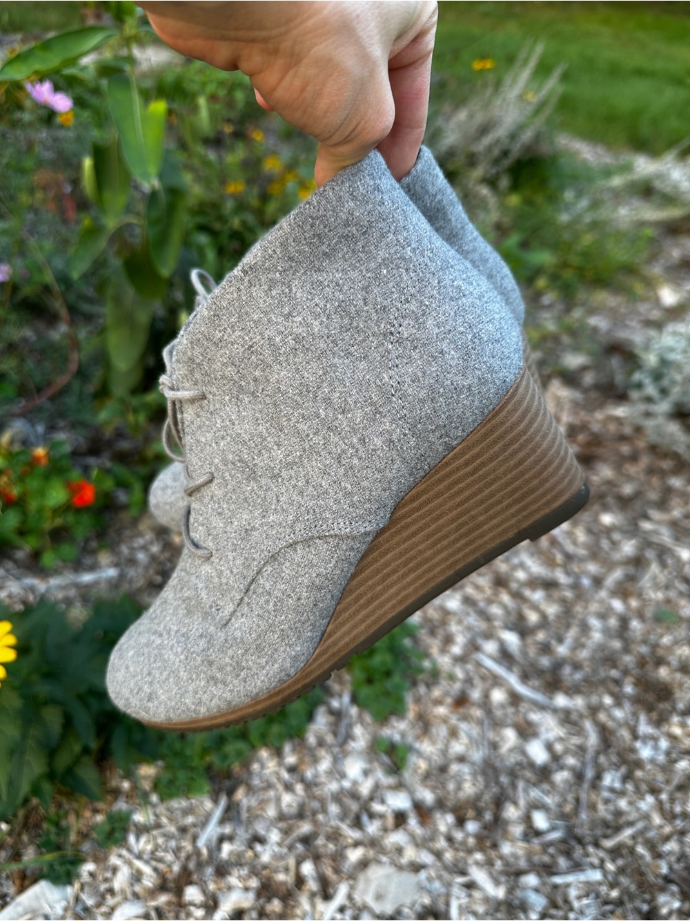 Women’s Gray Lace-Up Wedge Bootie